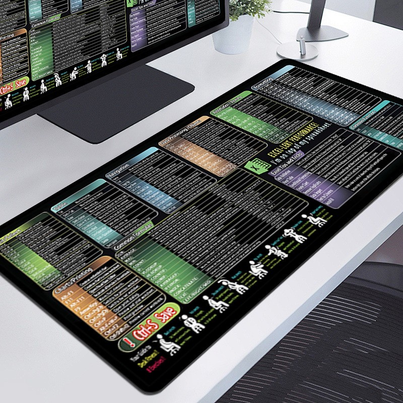 Mousepad cu Suport Tastatura, , Covoras pentru Masa de Birou cu Formule si Scurtaturi pentru Excel, Rezistent la Zgirieturi si Antiderapant 90 x 40 cm, Model 1 Negru 3