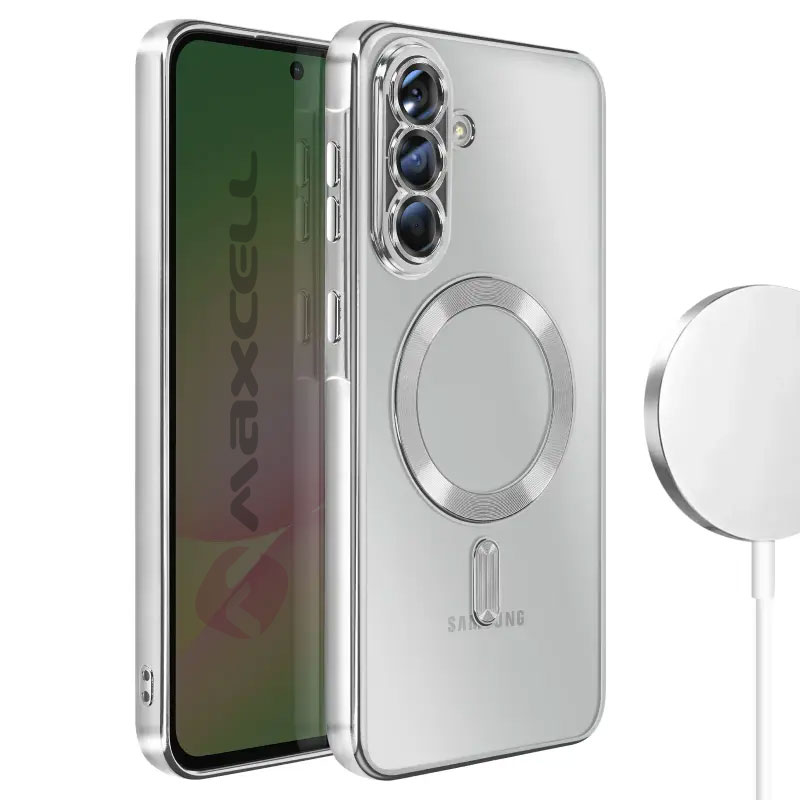 Husa Samsung Galaxy S24 Ultra, Electroplating Magsafe TPU, protectie camera, margini argintii