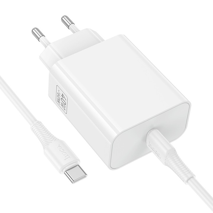 Incarcator HOCO C162A, Port USB-C, Incarcare rapida 40W, cablu USB-C inclus, alb 2