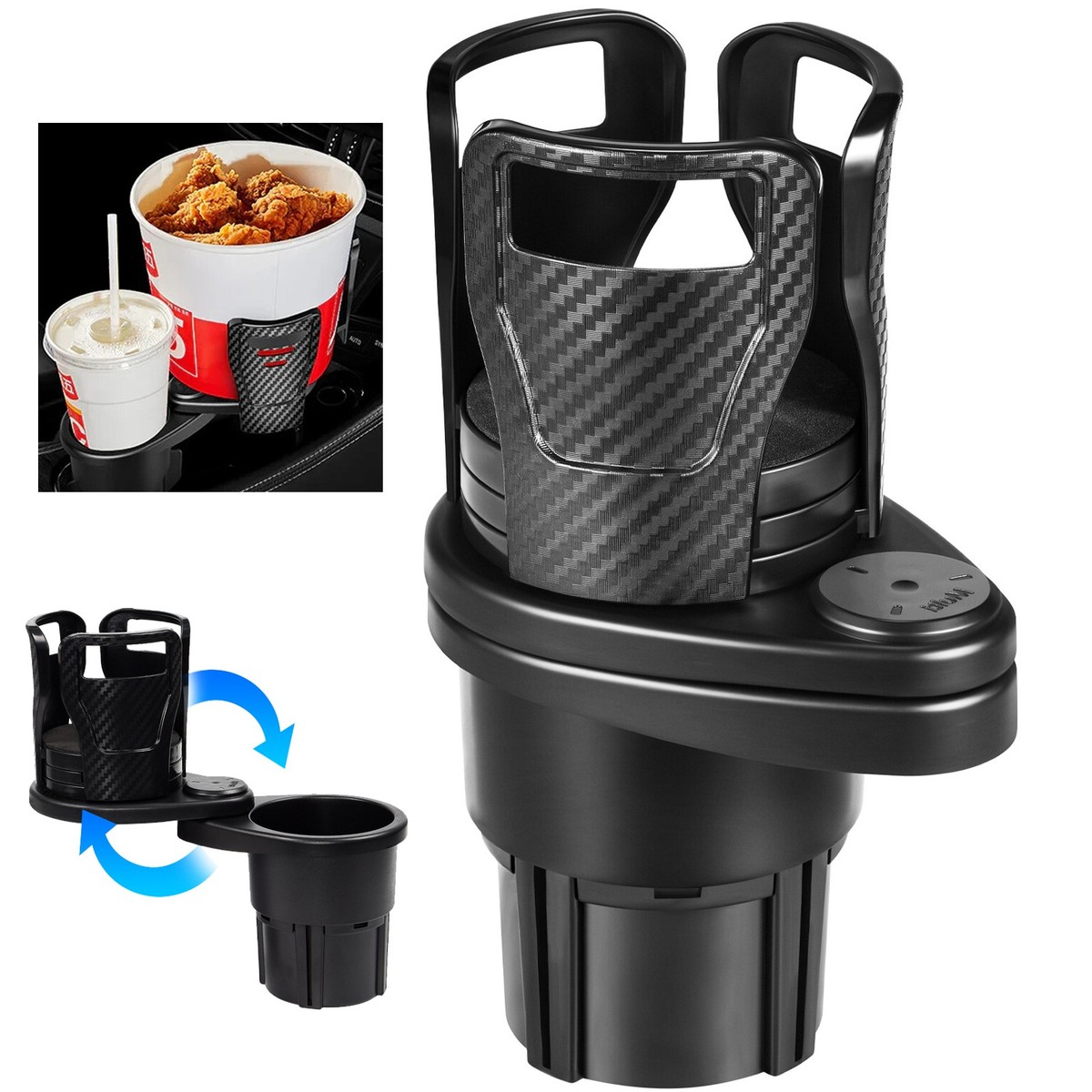 Suport pahar auto 2 in 1, multifunctional, baza rotativa, negru 2