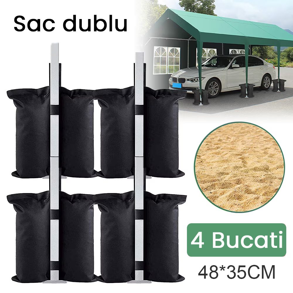 Saci de Ancorare Cort/Pavilion, , Set 4 Bucati, Saci cu 2 Buzunare pentru Stabilizarea Cortului, 48 x 35 cm, Negru 5
