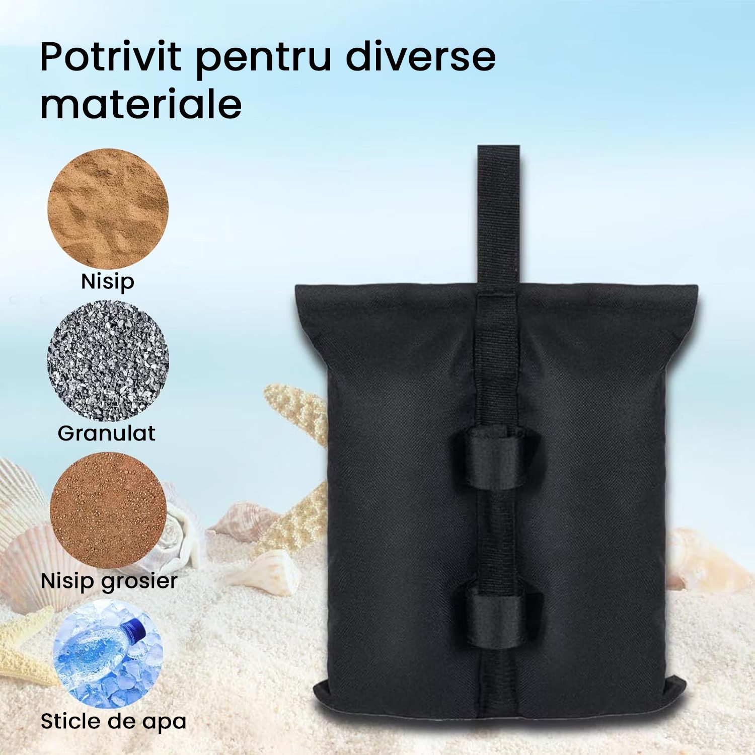 Saci de Ancorare Cort/Pavilion, , Set 4 Bucati, Saci cu 2 Buzunare pentru Stabilizarea Cortului, 48 x 35 cm, Negru 4