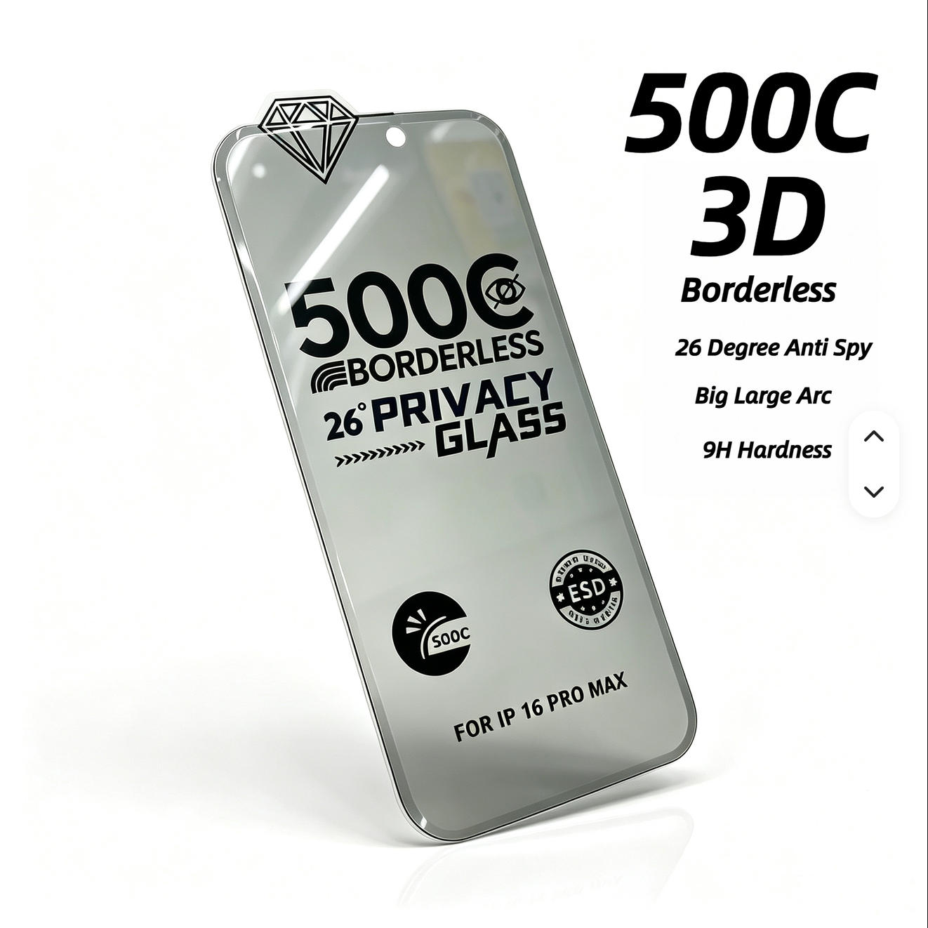 Folie de sticla Apple iPhone 17 Pro, 500C Borderless Privacy Glass, margini curbate 3