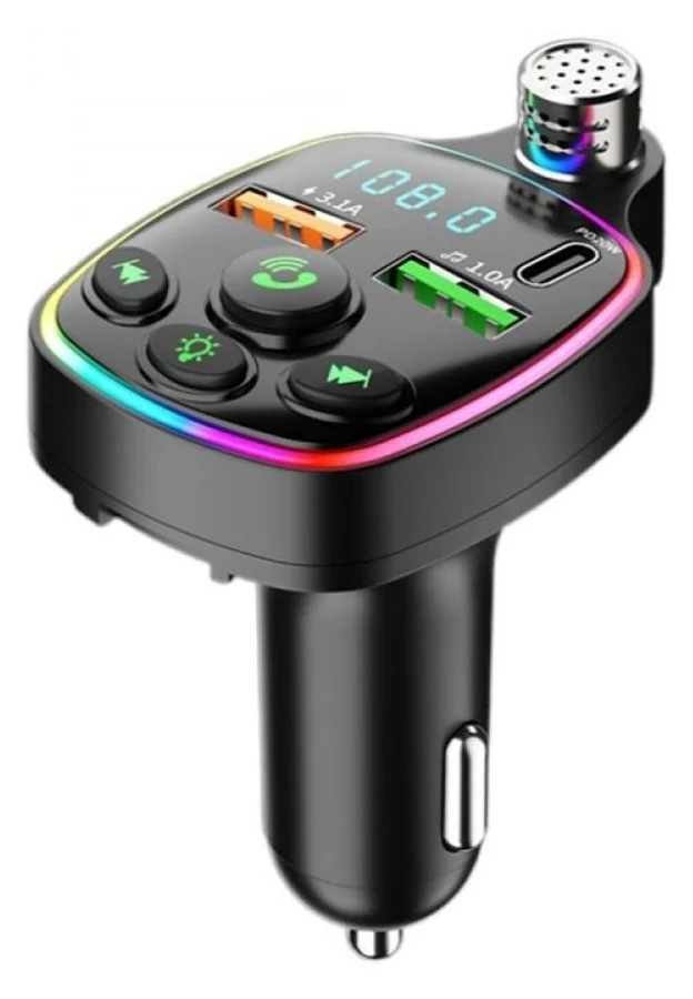 Modulator FM Bluetooth Andowl Q-C71, 2 porturi USB + 1 port PD, 5V/3.1A, lumini RGB, ecran LED, microfon handsfree, negru