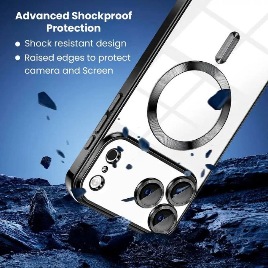 Husa Plating Luxury » iPhone 17 Pro Max, cu MagSafe, ElectroEdge,Black Clear 2