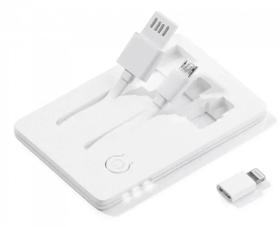 Set 3 in 1 Toppoint Card Connect, cablu USB cu 2 capete (Lightning si MicroUSB) si lanterna LED, alb 2