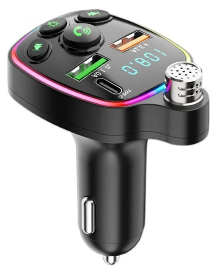 Modulator FM Bluetooth Andowl Q-C71, 2 porturi USB + 1 port PD, 5V/3.1A, lumini RGB, ecran LED, microfon handsfree, negru 2