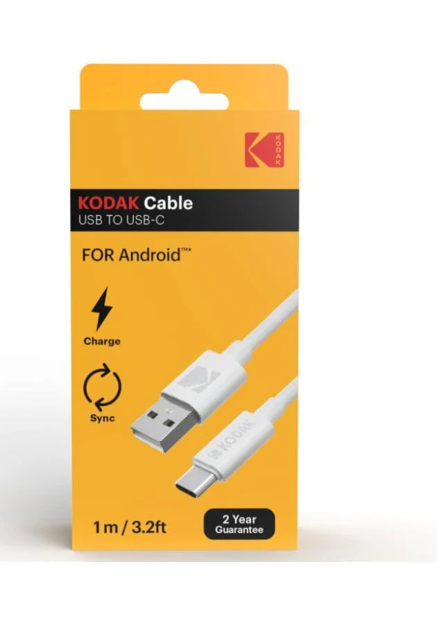 Cablu de date si incarcare USB to Type-C KODAK, 1 metru, 2A/10W/5V, alb 2