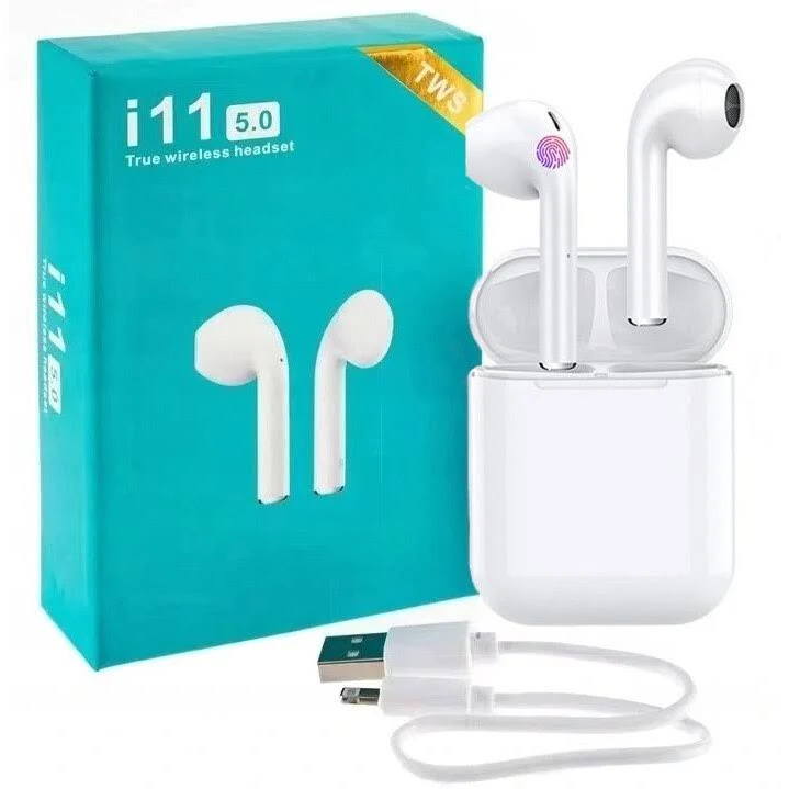 Casti wireless i11, TWS, Bluetooth 5.0, microfon, touch control, albe