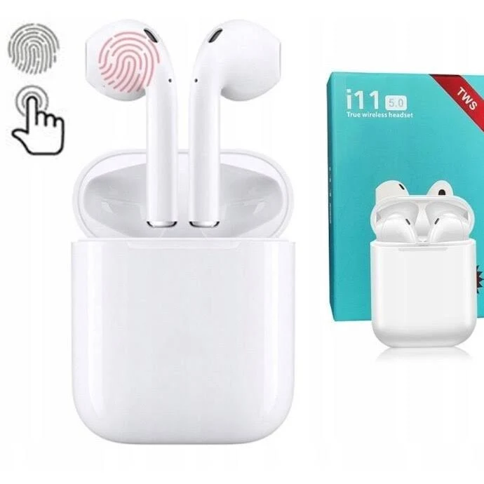 Casti wireless i11, TWS, Bluetooth 5.0, microfon, touch control, albe 2