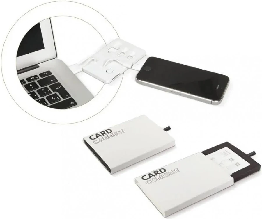 Set 3 in 1 Toppoint Card Connect, cablu USB cu 2 capete (Lightning si MicroUSB) si lanterna LED, alb 3