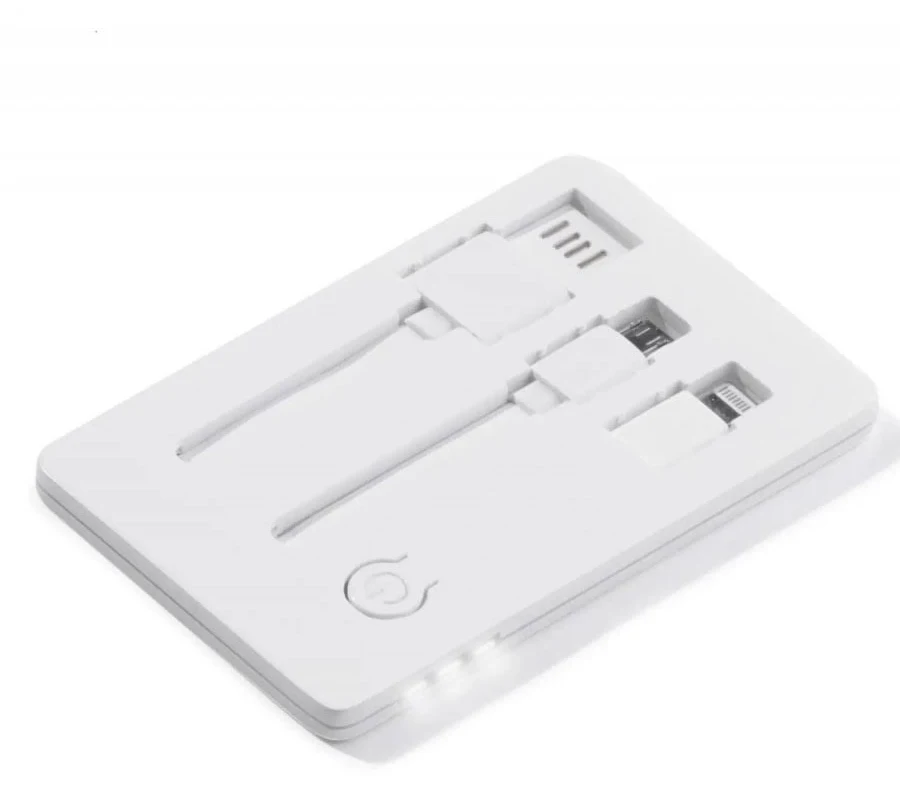 Set 3 in 1 Toppoint Card Connect, cablu USB cu 2 capete (Lightning si MicroUSB) si lanterna LED, alb