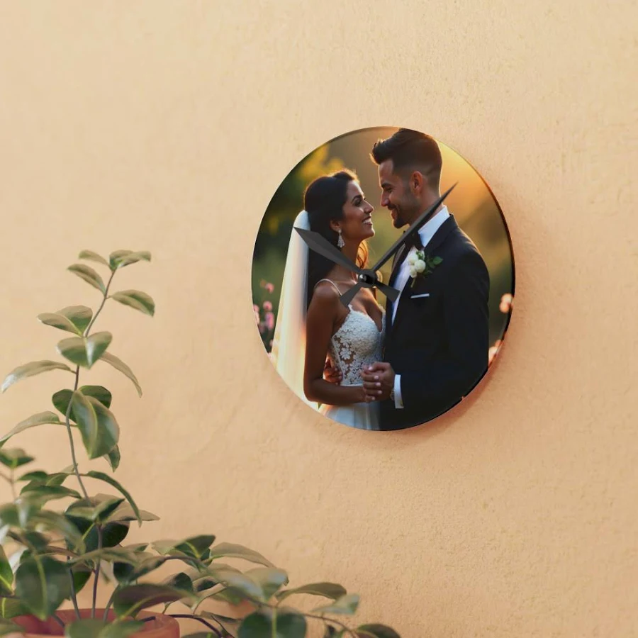 Ceas de perete rotund, personalizat cu poza ta, cadran din sticla, 20 cm, alimentare cu baterii 2
