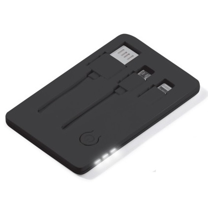 Set 3 in 1 Toppoint Card Connect, cablu USB cu 2 capete (Lightning si MicroUSB) si lanterna LED, negru